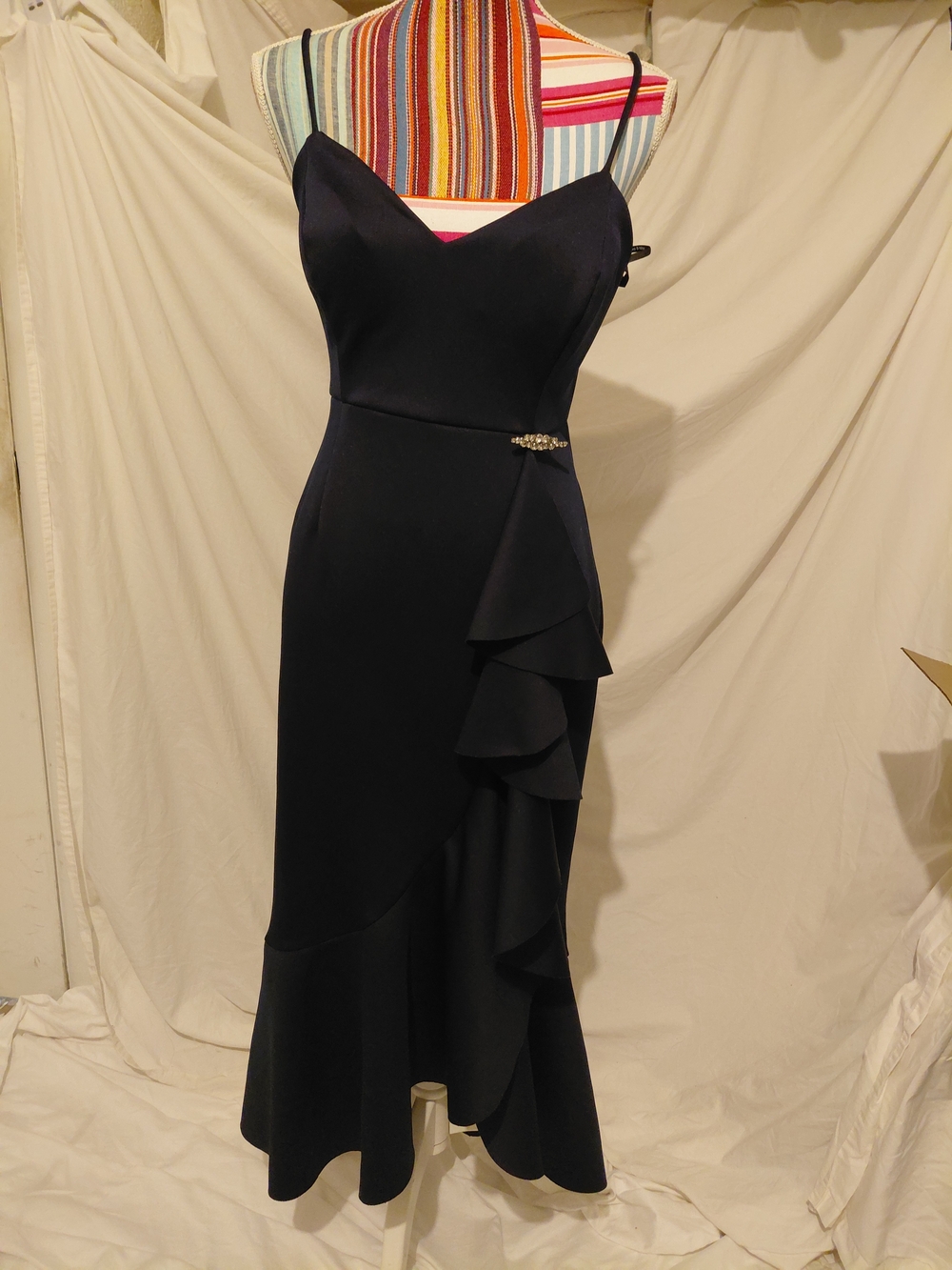 Elegant Black Spaghetti-Strap Ruffled Long Dress